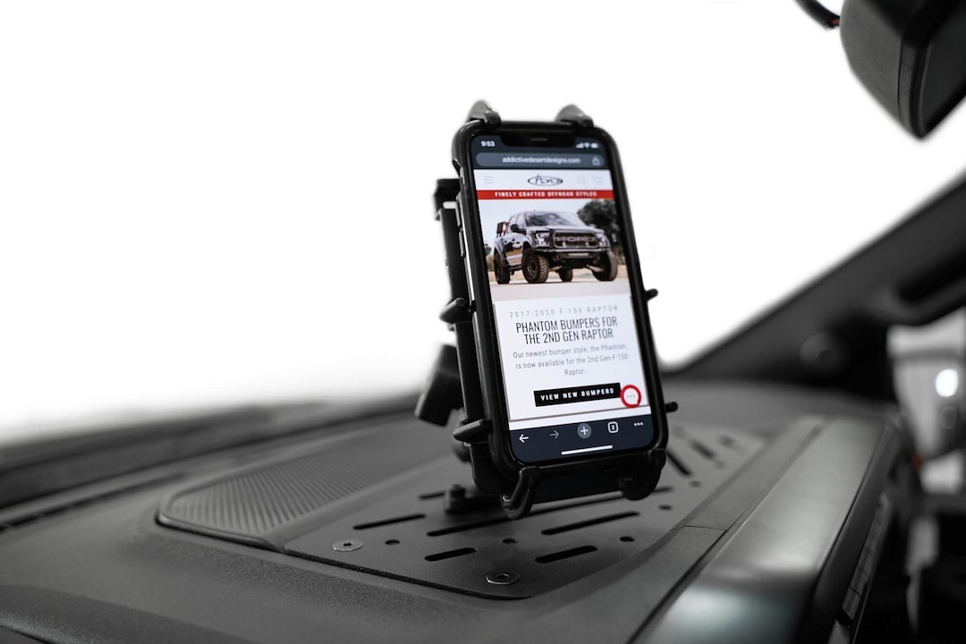 A.desert Des Mobile Electronics Device Mount Base, Dash Mount, With 12V USB Dual Charging Ports, Retains OE Dash Speakers, Powder Coated – AC1901701NA