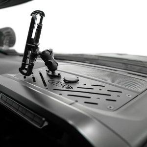 A.desert Des Mobile Electronics Device Mount Base, Dash Mount, With 12V USB Dual Charging Ports, Retains OE Dash Speakers, Powder Coated – AC1901701NA