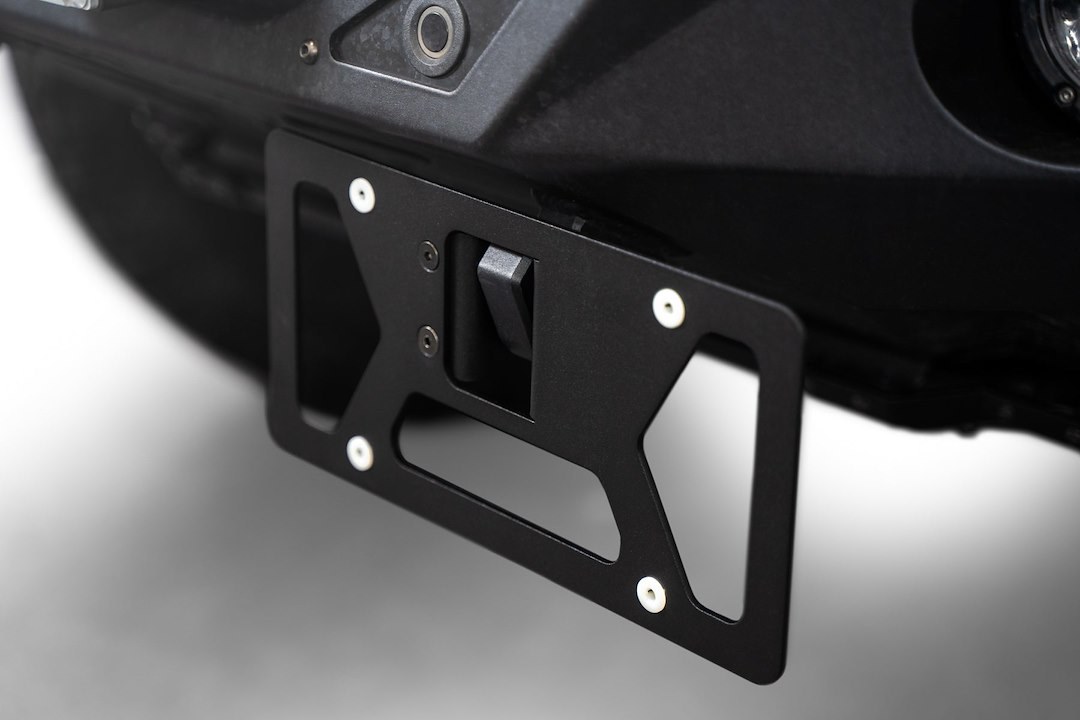 A.desert Des License Plate Bracket, Mounts to D-Ring Mounts with 1 Inch Hole, Adjustable, Rremovable, Powder Coated, Black, Steel – AC9905201NA