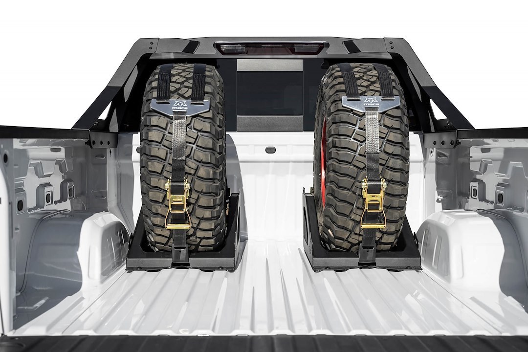 A.desert Des Spare Tire Carrier, Bed Mount, 33 to 40 Inch Tire (14 Inch Width), Hammer Black Powder Coated, Single, Universal – T99918NA01NA