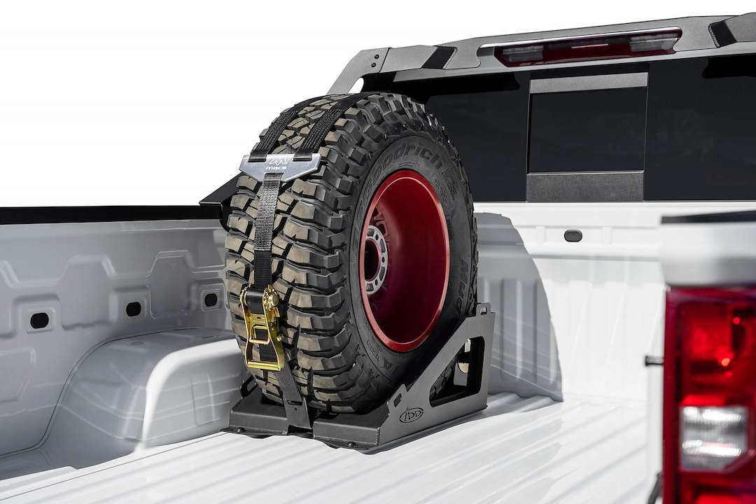 A.desert Des Spare Tire Carrier, Bed Mount, 33 to 40 Inch Tire (14 Inch Width), Hammer Black Powder Coated, Single, Universal – T99918NA01NA