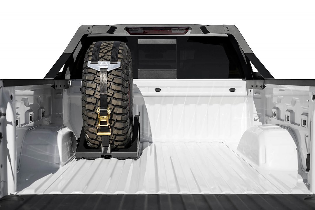 A.desert Des Spare Tire Carrier, Bed Mount, 33 to 40 Inch Tire (14 Inch Width), Hammer Black Powder Coated, Single, Universal – T99918NA01NA