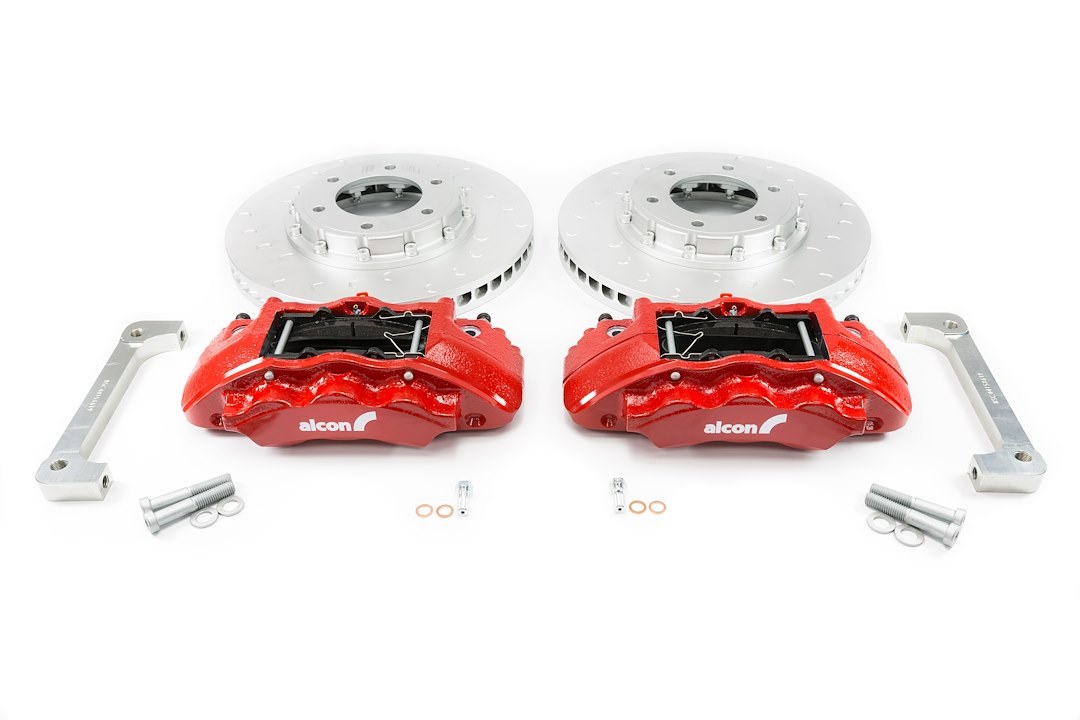 Alcon Brake Brake Kit, With Brake Pads, 6-Piston Red Calipers, 350 Millimeter Diameter X 34 Millimeter Thickness Rotors – BKF1551K61