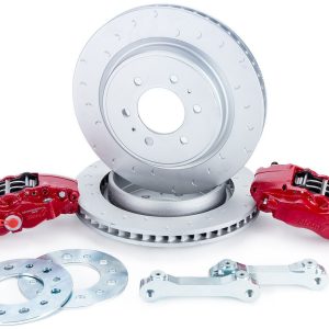 Alcon Brake Brake Kit, With Brake Pads, 4-Piston Red Calipers, 360 Millimeter Diameter X 32 Millimeter Thickness Rotors – BKR5059D07
