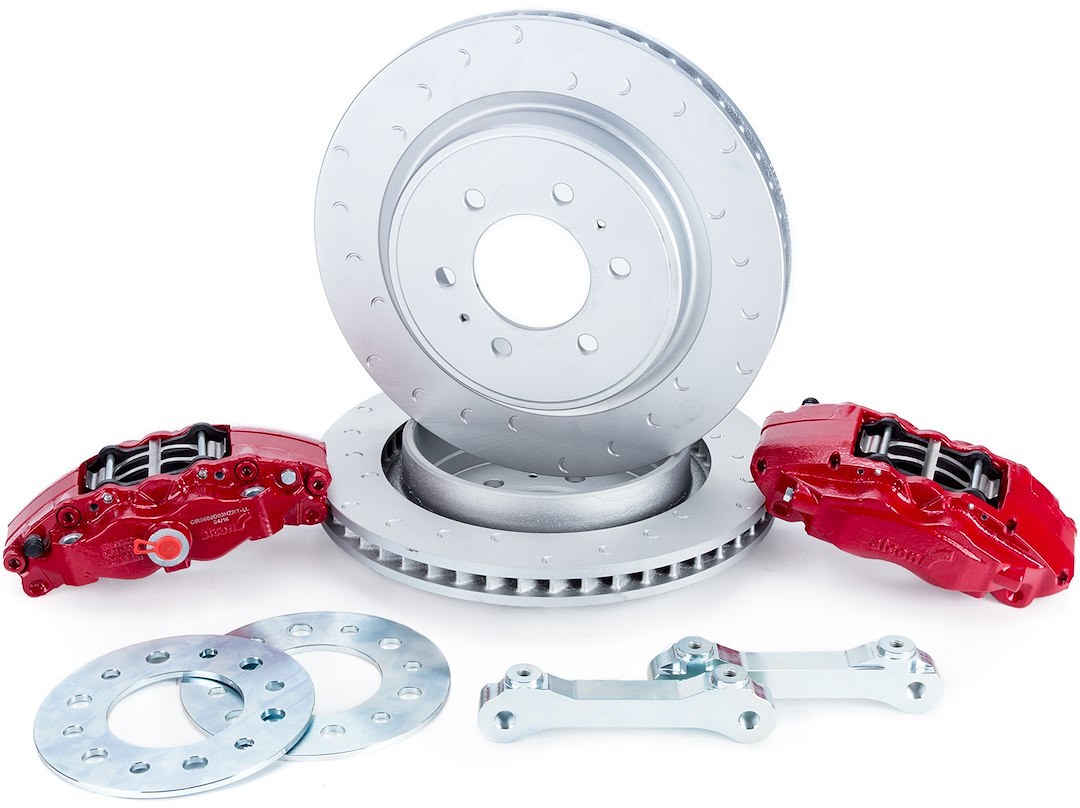 Alcon Brake Brake Kit, With Brake Pads, 4-Piston Red Calipers, 360 Millimeter Diameter X 32 Millimeter Thickness Rotors – BKR5059D07