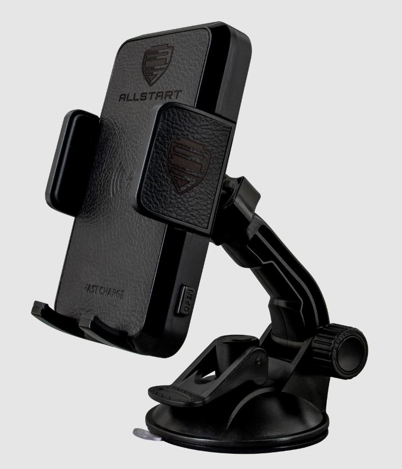 Allstart Cell Phone Mount, Universal, Adjustable Wireless Charging, Dashboard/ Windshield Suction Cup Mount, Black, With Air Vent Adapter – 59900AS