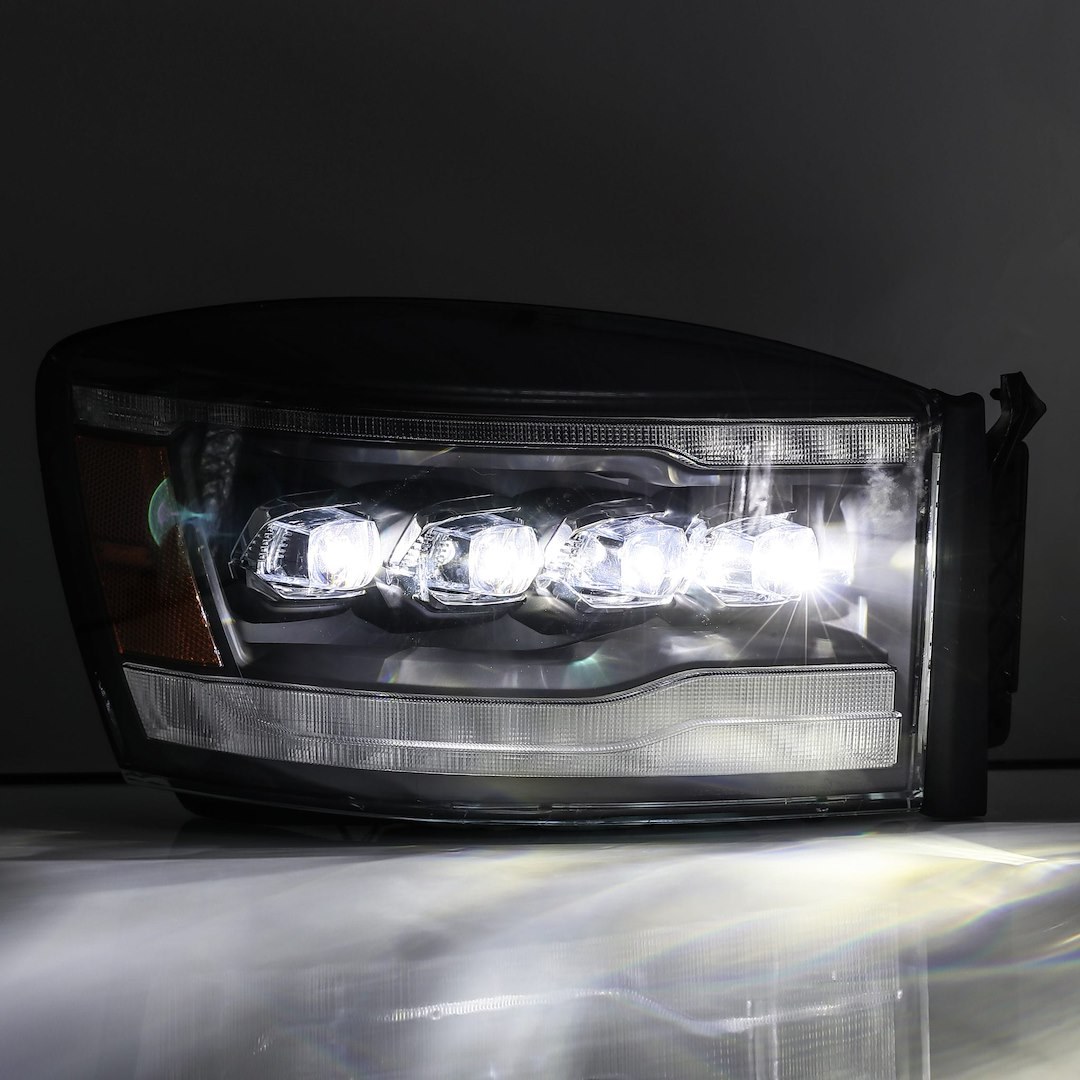 Alpharex USA Headlight Assembly, Nova-Series, LED Bulb, Projector Beam with White Daytime Running Light/ Amber Sequential Turn Signal – 880538