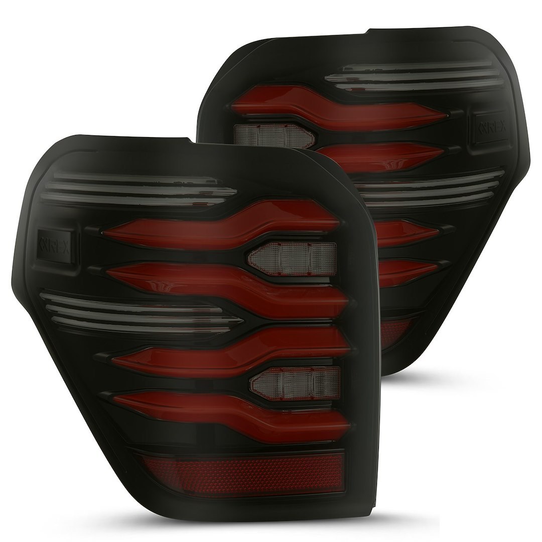 Alpharex USA Tail Light Assembly, Luxx-Series, LED, Smoke Lens, Matte Black Housing, Red/ Clear Bulb, Set of 2 – 690050