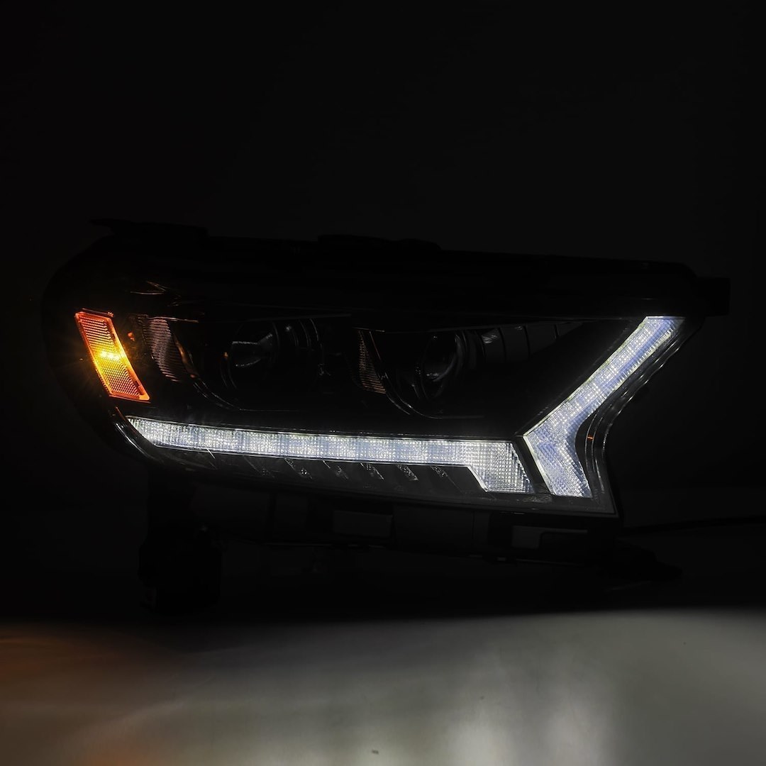 Alpharex USA Headlight Assembly, Luxx-Series, LED Bulb, Projector Beam with Daytime Running Light/ Sequential Signal – 880121