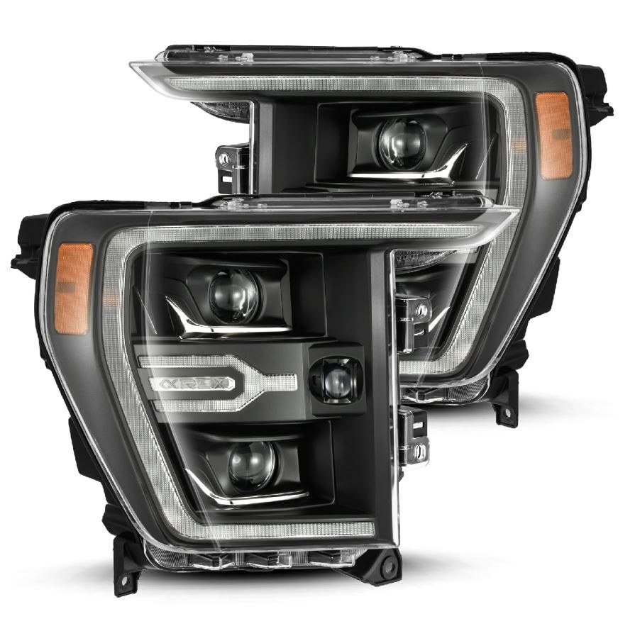 Alpharex USA Headlight Assembly, Luxx-Series, LED Bulb, Projector Beam with White Daytime Running Light/ Amber Sequential Turn Signal – 880139