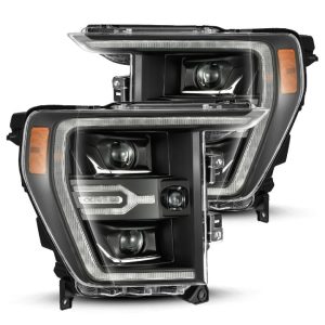 Alpharex USA Headlight Assembly, Luxx-Series, LED Bulb, Projector Beam with White Daytime Running Light/ Amber Sequential Turn Signal – 880139