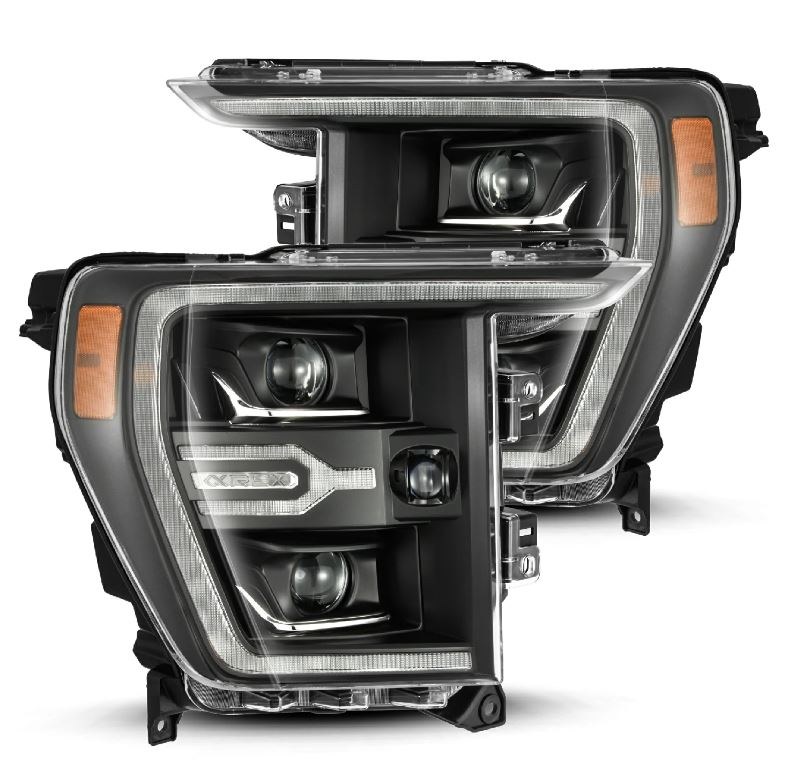 Alpharex USA Headlight Assembly, Luxx-Series, LED Bulb, Projector Beam with White Daytime Running Light/ Amber Sequential Turn Signal – 880139