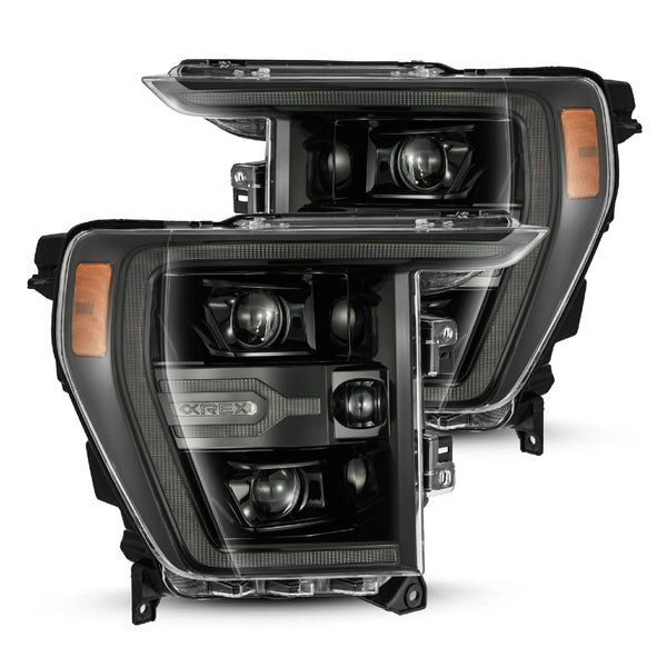 Alpharex USA Headlight Assembly, Luxx-Series, LED Bulb, Projector Beam with White Daytime Running Light/ Amber Sequential Turn Signal – 880169