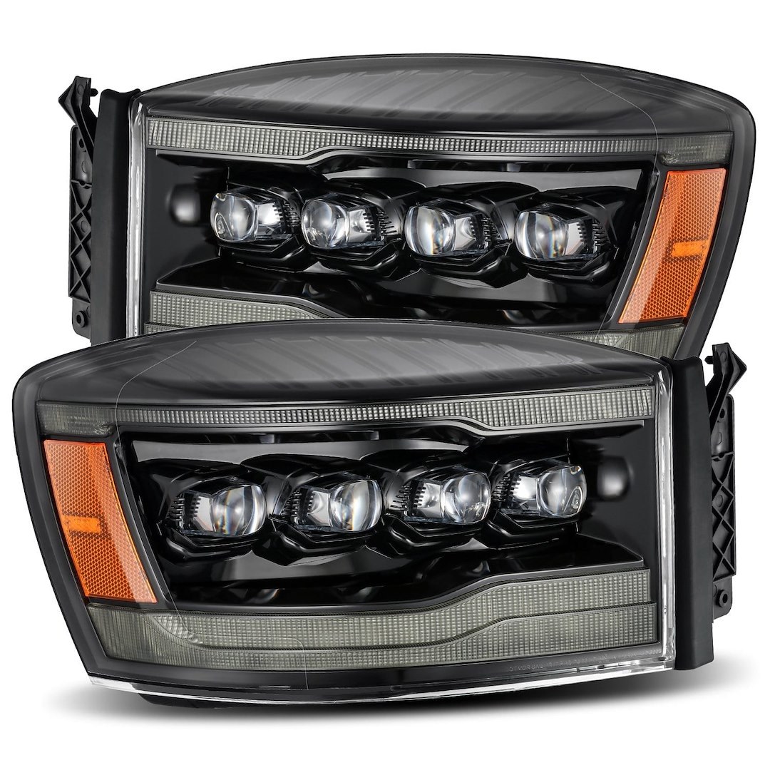Alpharex USA Headlight Assembly, Nova-Series, LED Bulb, Projector Beam with White Daytime Running Light/ Amber Sequential Turn Signal – 88O538