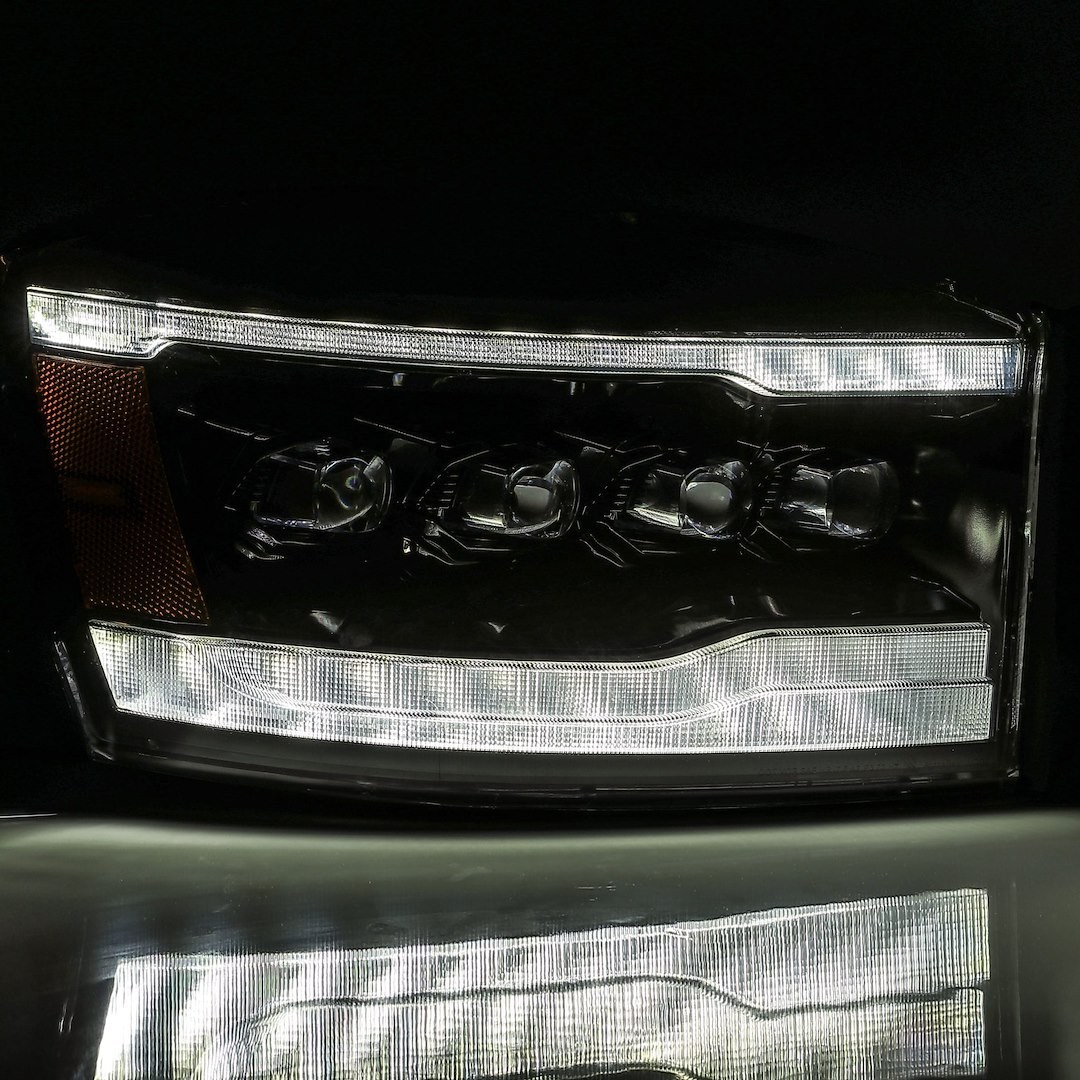 Alpharex USA Headlight Assembly, Nova-Series, LED Bulb, Projector Beam with White Daytime Running Light/ Amber Sequential Turn Signal – 88O538
