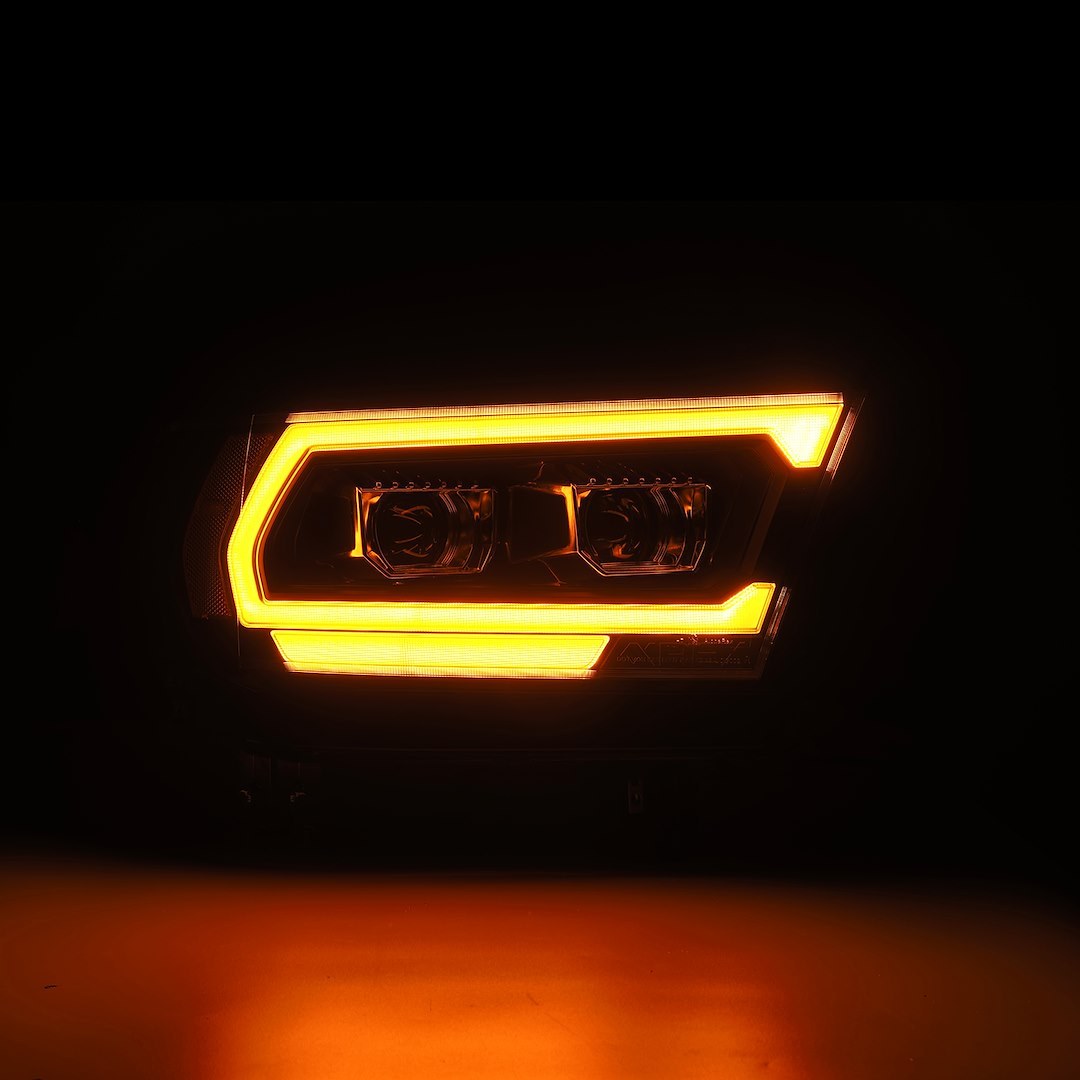 Alpharex USA Headlight Assembly, Luxx-Series, LED Bulb, Projector Beam, White Daytime Running Light/ Amber Signal Light – 880576