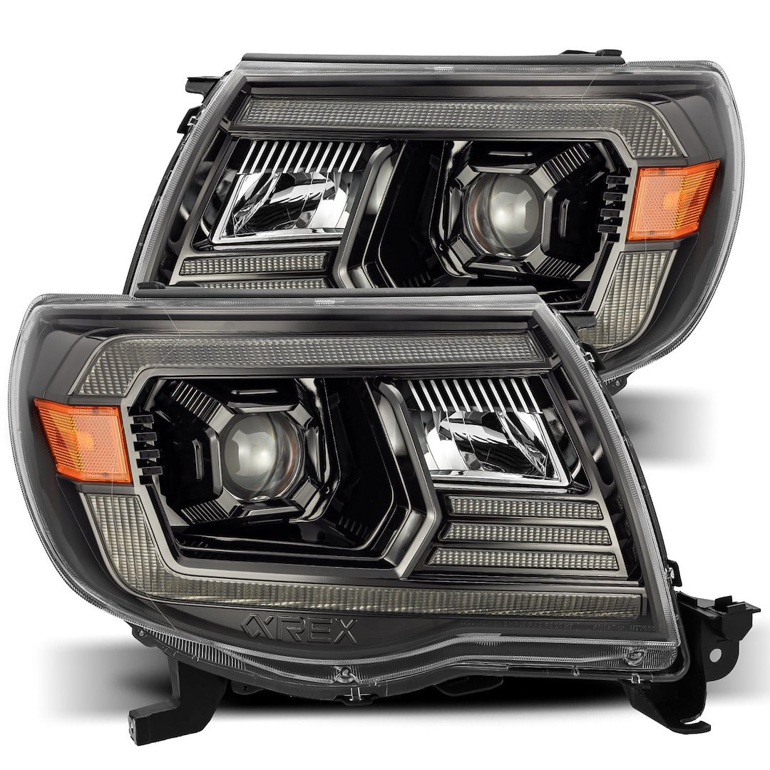 Alpharex USA Headlight Assembly, Luxx-Series, LED Bulb, Projector Beam with White Daytime Running Light/ Amber Sequential Signal – 880739