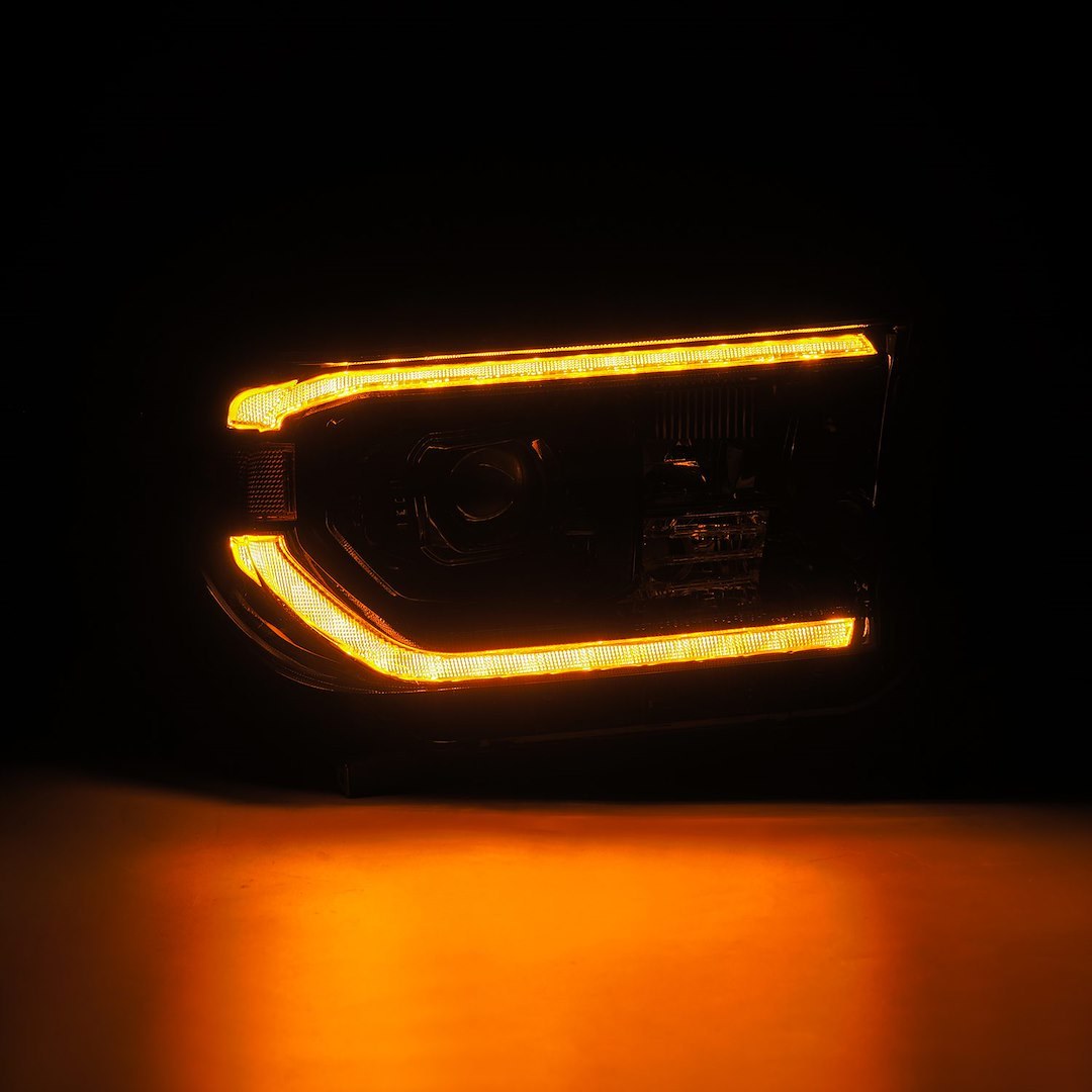 Alpharex USA Headlight Assembly, Luxx-Series, LED, Projector Beam, White/ Amber Daytime Running Light and Amber Sequential Turn Signal – 880825
