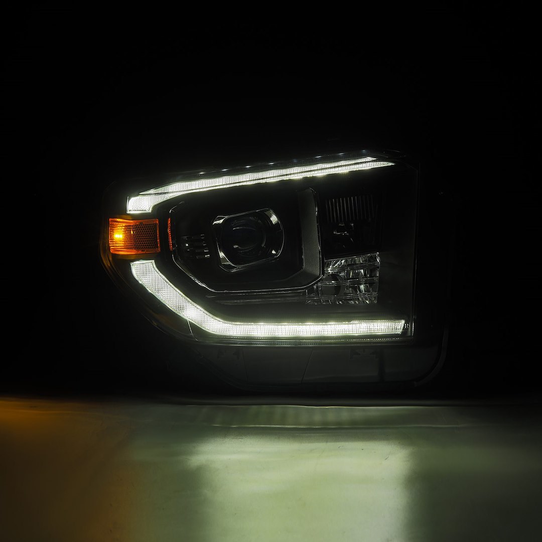 Alpharex USA Headlight Assembly, Luxx-Series, LED, Projector Beam, White/ Amber Daytime Running Light and Amber Sequential Turn Signal – 880835