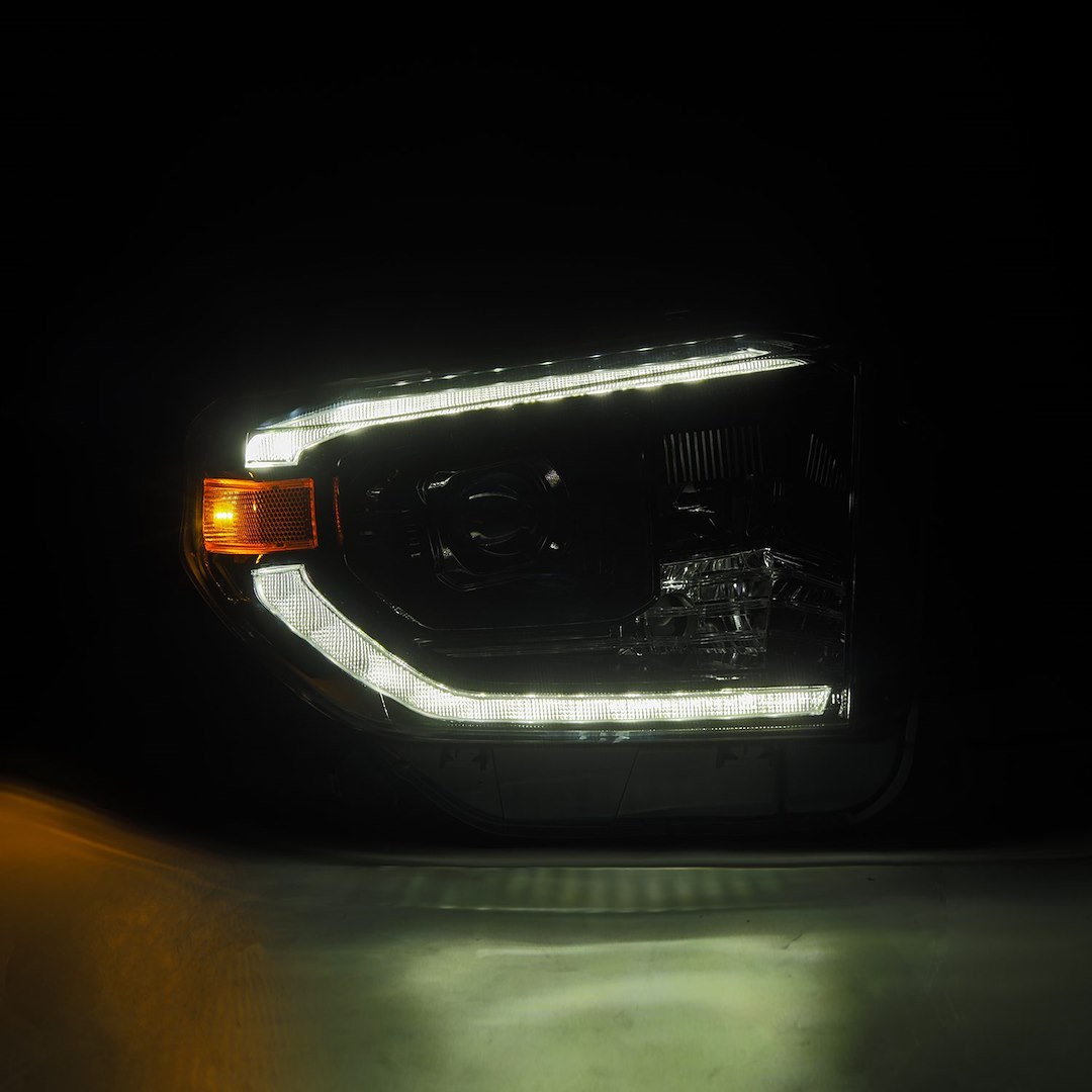 Alpharex USA Headlight Assembly, Luxx-Series, LED, Projector Beam, White/ Amber Daytime Running Light and Amber Sequential Turn Signal – 880836