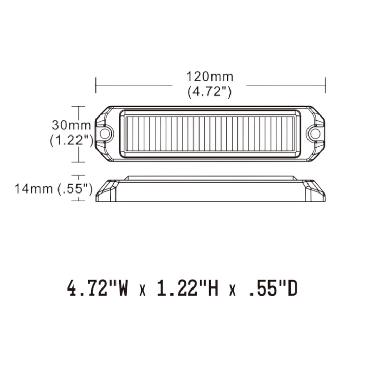 Arc Lighting Warning Light, Slim Series, 1.22 Inch Height X 4.7 Inch Width X 0.55 Inch Depth, Mini Bar, Surface Mount, Strobe – BB6110B