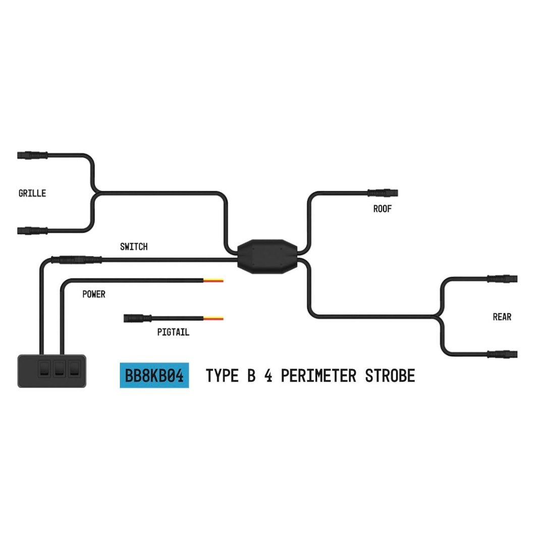 Arc Lighting Warning Light Wiring Harness, Strobelink™, Used with Type B Perimeter Strobe Lights, 4 Type B Perimeter Strobe Lights – BB8KB04