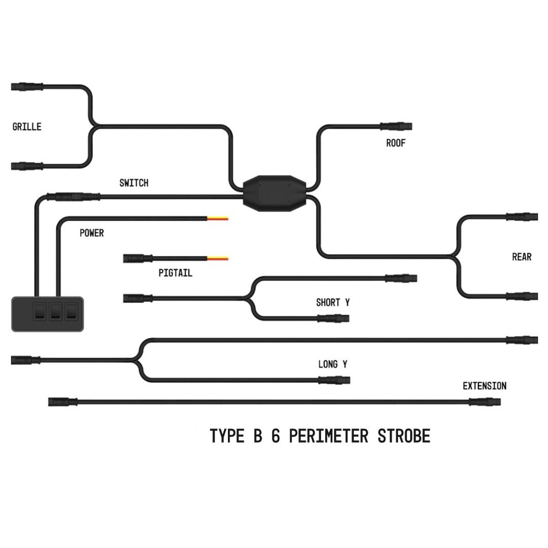 Arc Lighting Warning Light Wiring Harness, Strobelink™, Used with Type B Perimeter Strobe, 6 Type B Perimeter Lights, 12 Volt, 15 Amp – BB8KB06