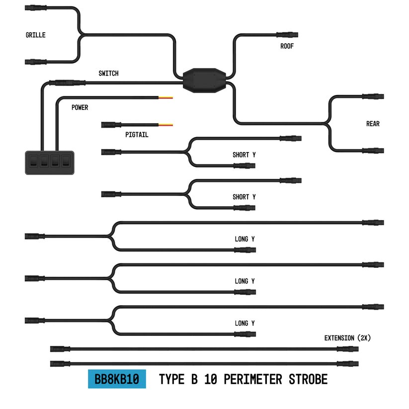 Arc Lighting Warning Light Wiring Harness, Strobelink™, Used with Type B Perimeter Strobe Lights, 10 Type B Perimeter Lights, 12 Volt DC – BB8KB10