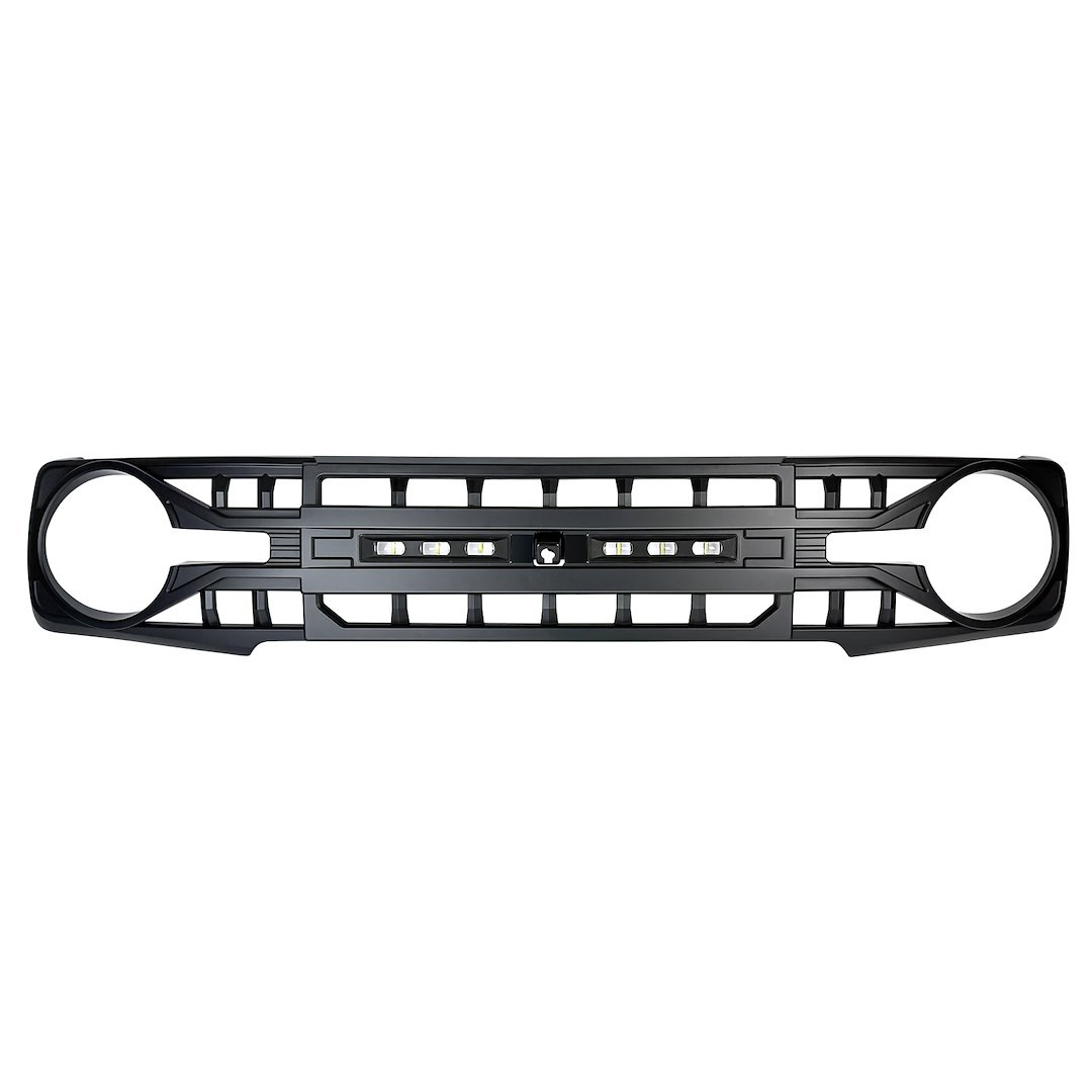 American Mod Grille, Armor, Bar Style, With Light Cutout, Matte Black, ABS Plastic, With Off-Road LED Lights/ Camera Bracket – AMFMEA00116