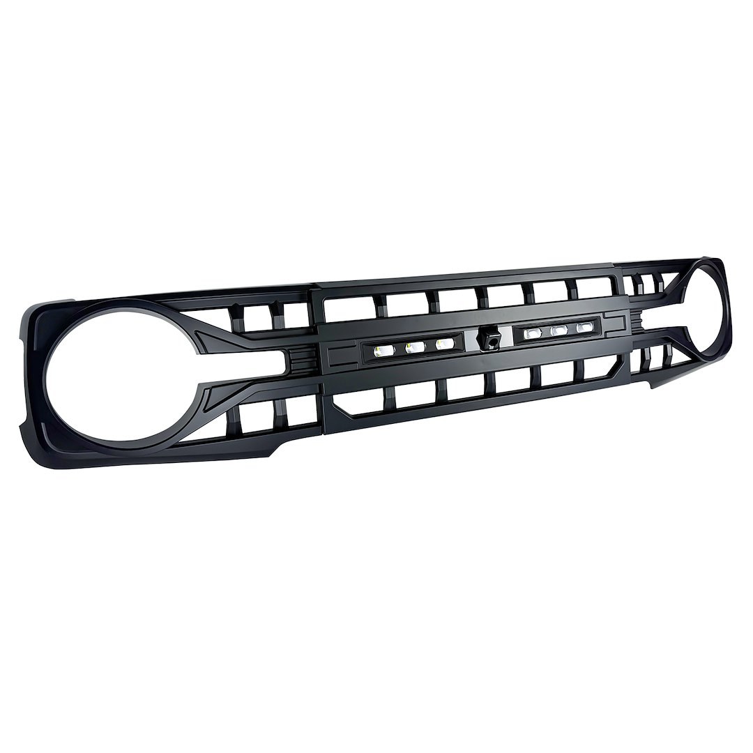 American Mod Grille, Armor, Bar Style, With Light Cutout, Matte Black, ABS Plastic, With Off-Road LED Lights/ Camera Bracket – AMFMEA00116