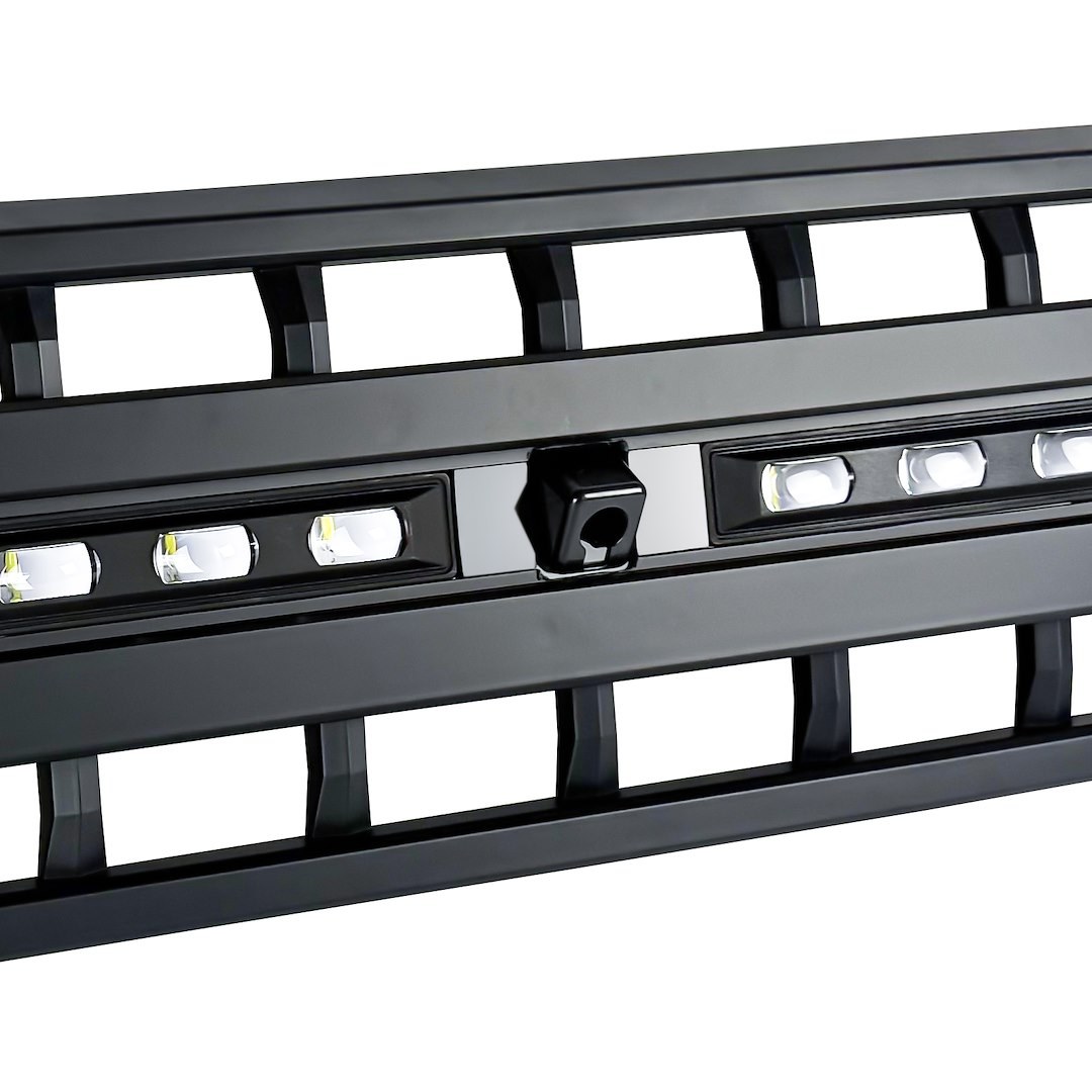 American Mod Grille, Armor, Bar Style, With Light Cutout, Matte Black, ABS Plastic, With Off-Road LED Lights/ Camera Bracket – AMFMEA00116