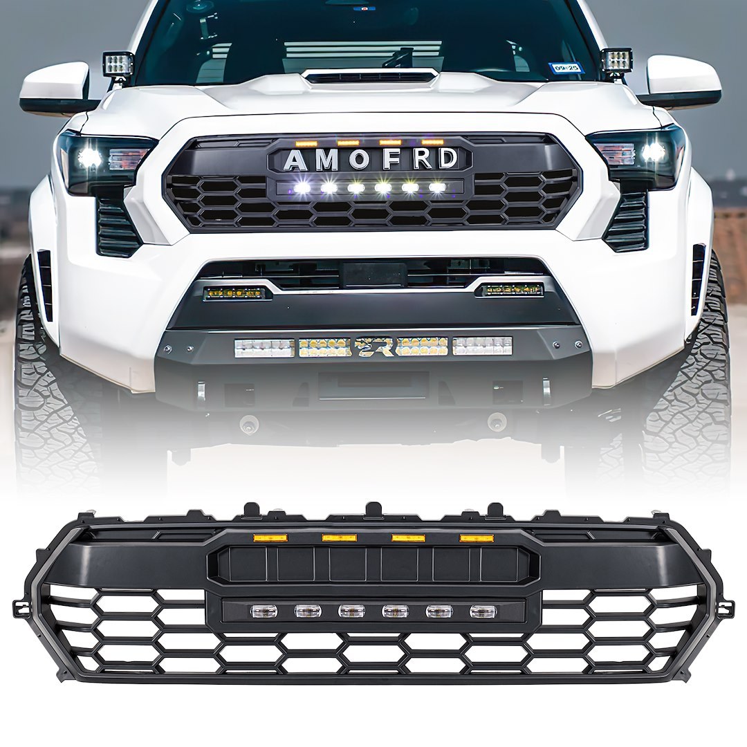 American Mod Grille, Trd Pro, Honeycomb Style, With Light Cutout/ with Emblem Cutout, Matte Black, ABS Plastic – AMTYTAA00130