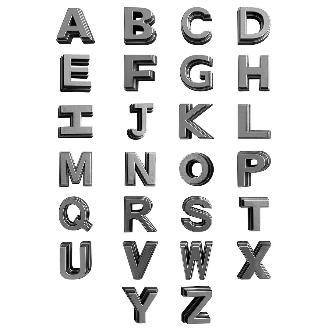 American Mod Emblem, A to Z Alphabet Letters, Grille Mount, Gray, ABS Plastic, With 26 Alphabet Letters/ Self Tapping Screws – AMTYTAA00132