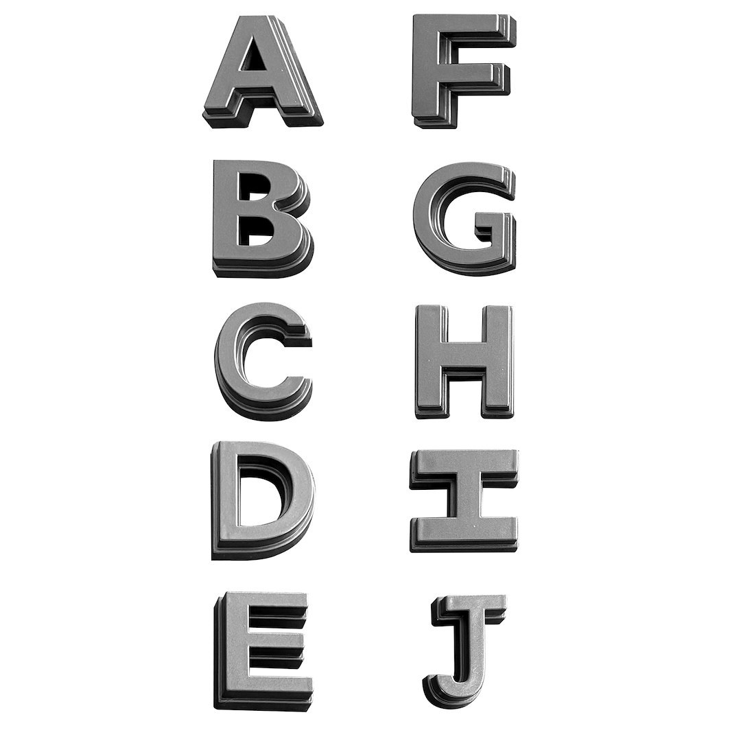 American Mod Emblem, A to Z Alphabet Letters, Grille Mount, Gray, ABS Plastic, With 26 Alphabet Letters/ Self Tapping Screws – AMTYTAA00132