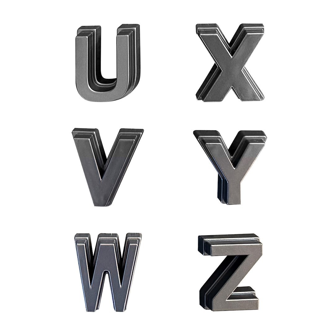 American Mod Emblem, A to Z Alphabet Letters, Grille Mount, Gray, ABS Plastic, With 26 Alphabet Letters/ Self Tapping Screws – AMTYTAA00132