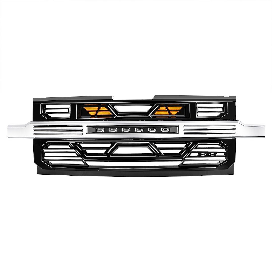 American Mod Grille, Armor, With Light Cutouts, Chrome Gloss Black, ABS Plastic – AMCHCA00132