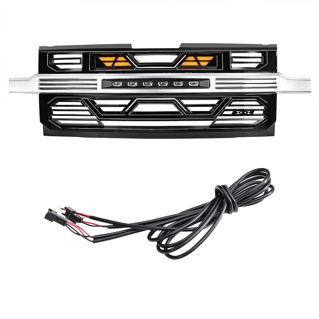 American Mod Grille, Armor, With Light Cutouts, Chrome Gloss Black, ABS Plastic – AMCHCA00132