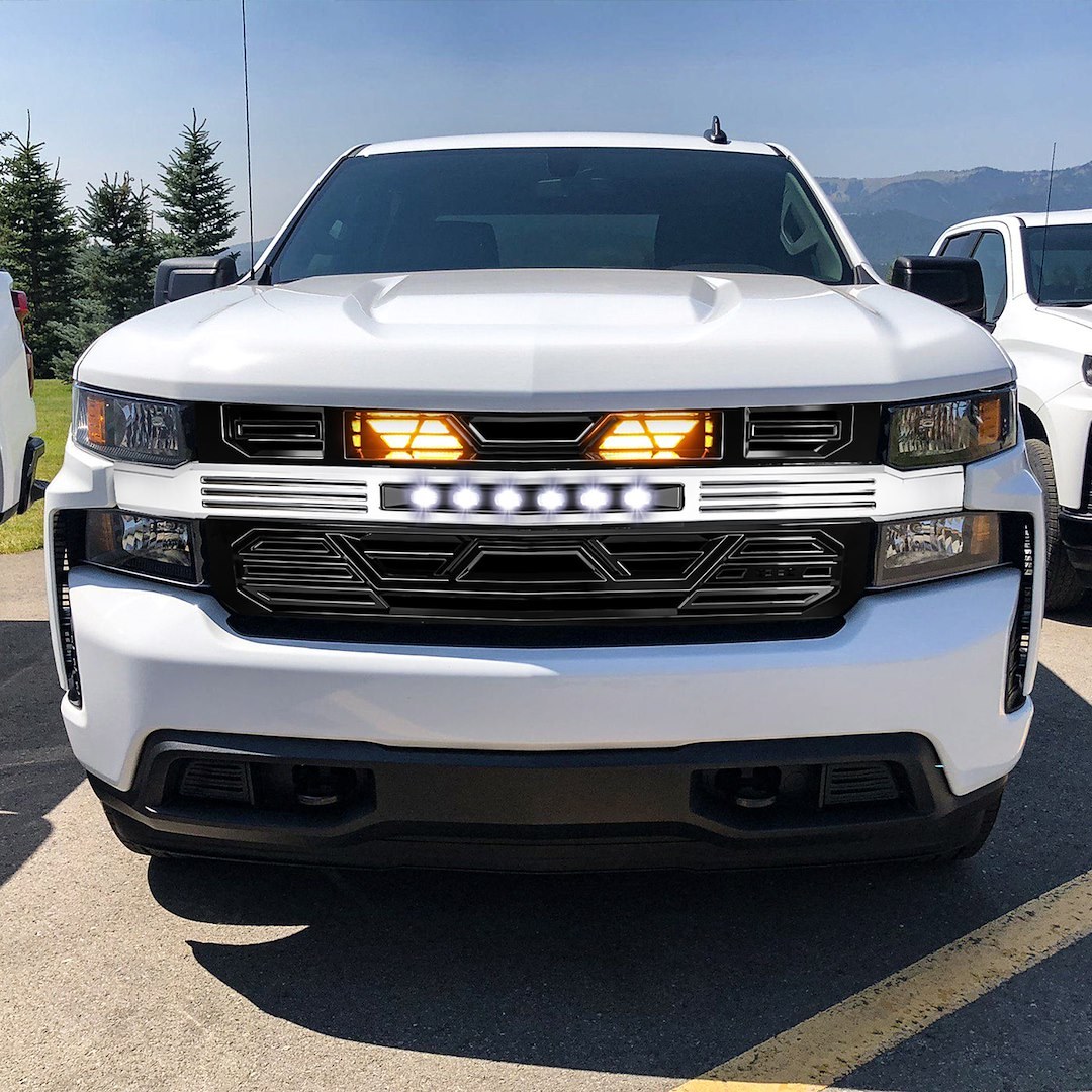 American Mod Grille, Armor, With Light Cutouts, Chrome Gloss Black, ABS Plastic – AMCHCA00132