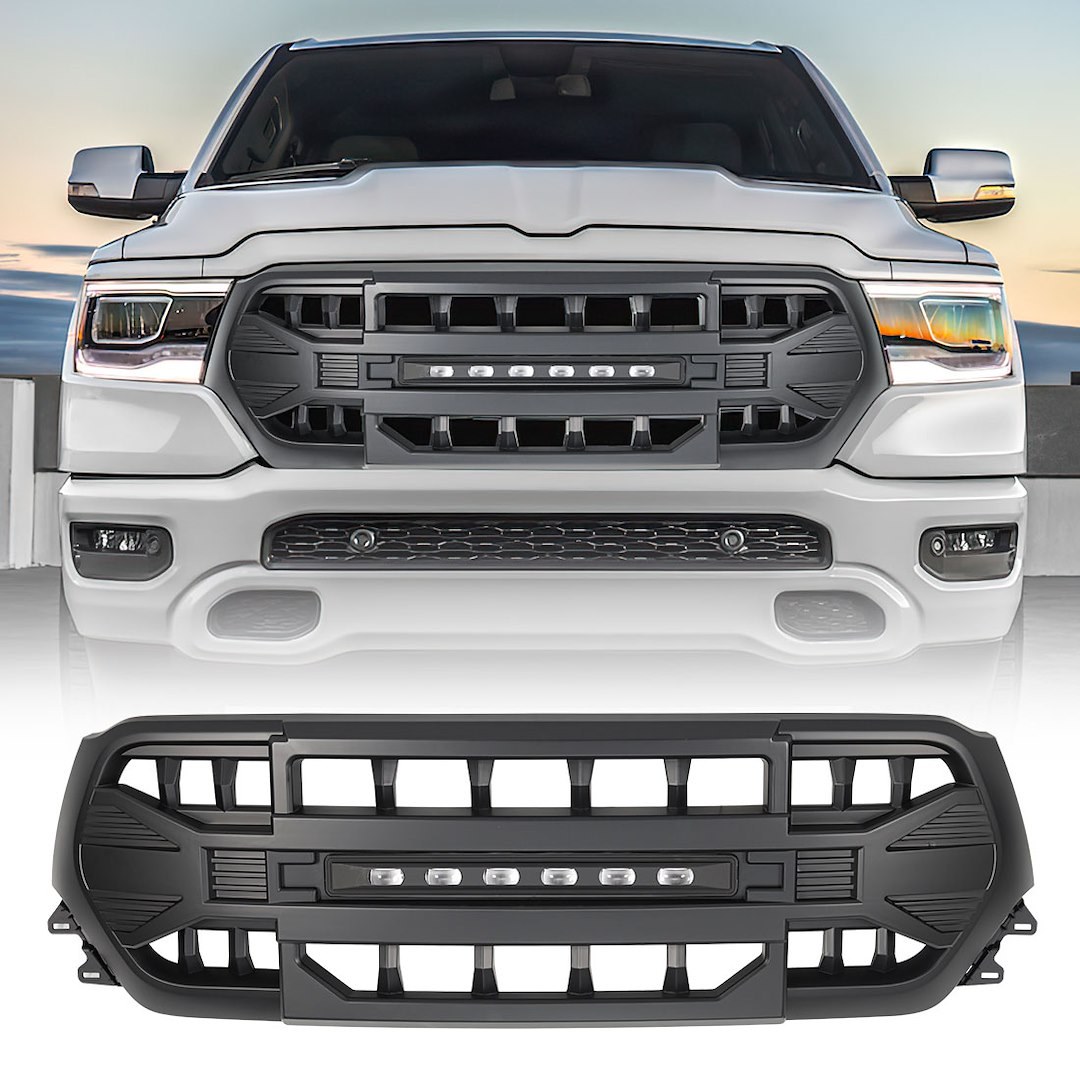 American Mod Grille, Armor, With Light Cutouts, Matte Black, ABS Plastic – AMDEBA00105