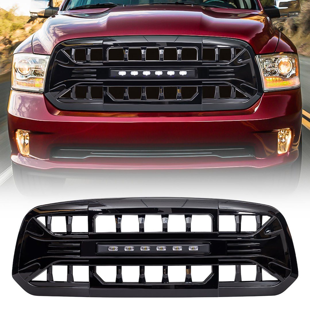 American Mod Grille, Armor, Bar Style, With Light Cutout, Gloss Black, ABS Plastic – AMDEBA00151