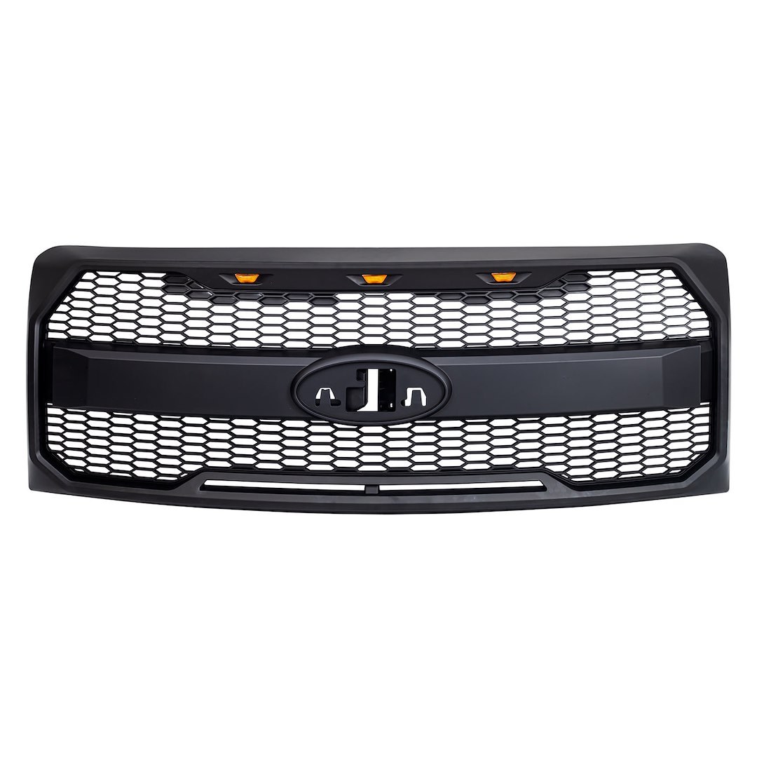 American Mod Grille, Raptor, Honeycomb Style, With Emblem and Light Cutouts, Matte Black, ABS Plastic – AMFMAA00159