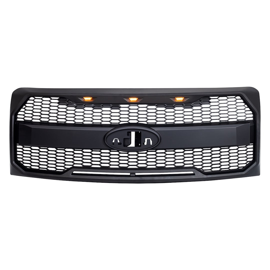 American Mod Grille, Raptor, Honeycomb Style, With Emblem and Light Cutouts, Matte Black, ABS Plastic – AMFMAA00159