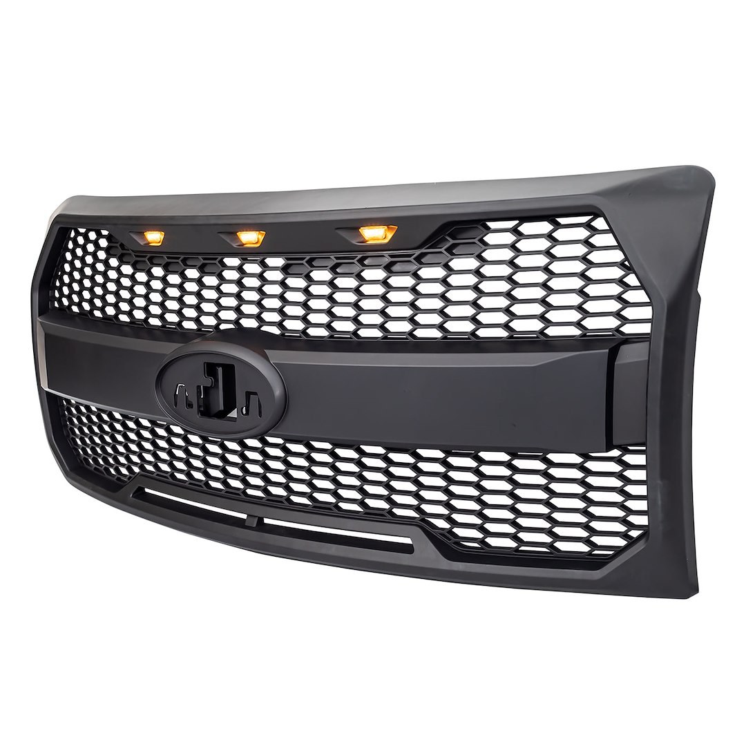 American Mod Grille, Raptor, Honeycomb Style, With Emblem and Light Cutouts, Matte Black, ABS Plastic – AMFMAA00159