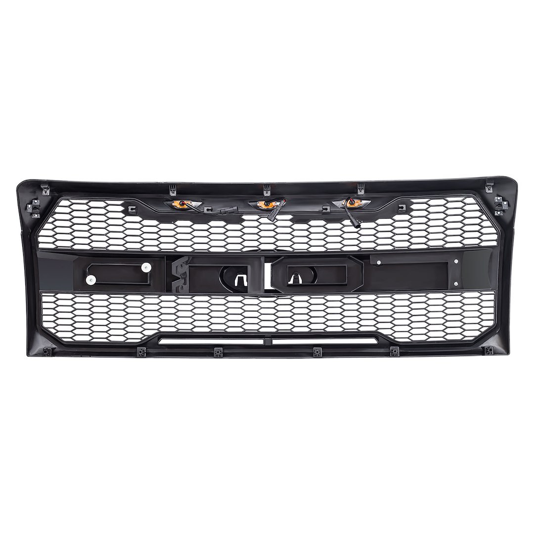 American Mod Grille, Raptor, Honeycomb Style, With Emblem and Light Cutouts, Matte Black, ABS Plastic – AMFMAA00159