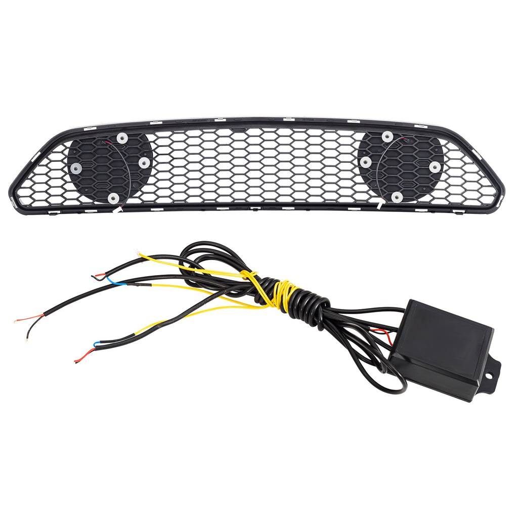 American Mod Grille, Mach 1, Matte Black, ABS Plastic, With Two Super White LED Daytime Running Light and Amber Turn Signal Light – AMFMCA00615