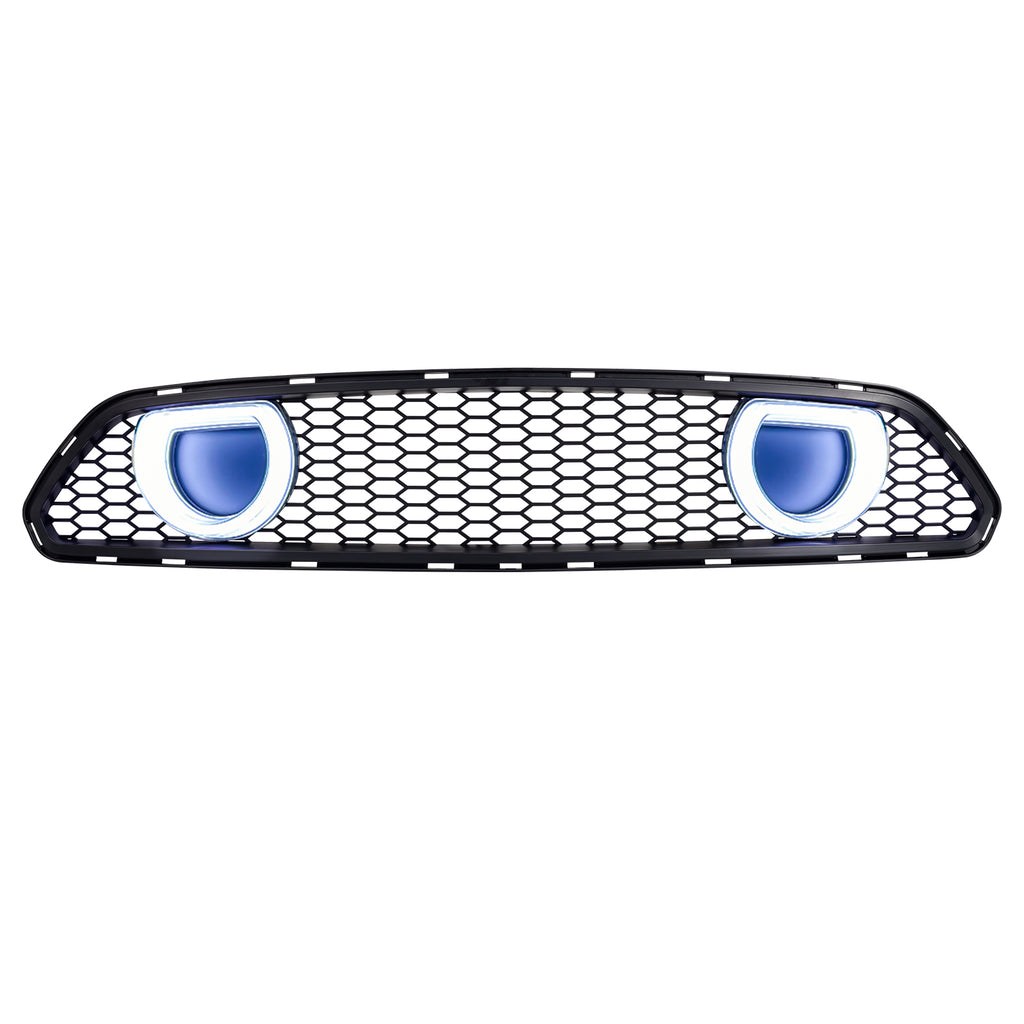 American Mod Grille, Mach 1, Matte Black, ABS Plastic, With Two Super White LED Daytime Running Light and Amber Turn Signal Light – AMFMCA00615