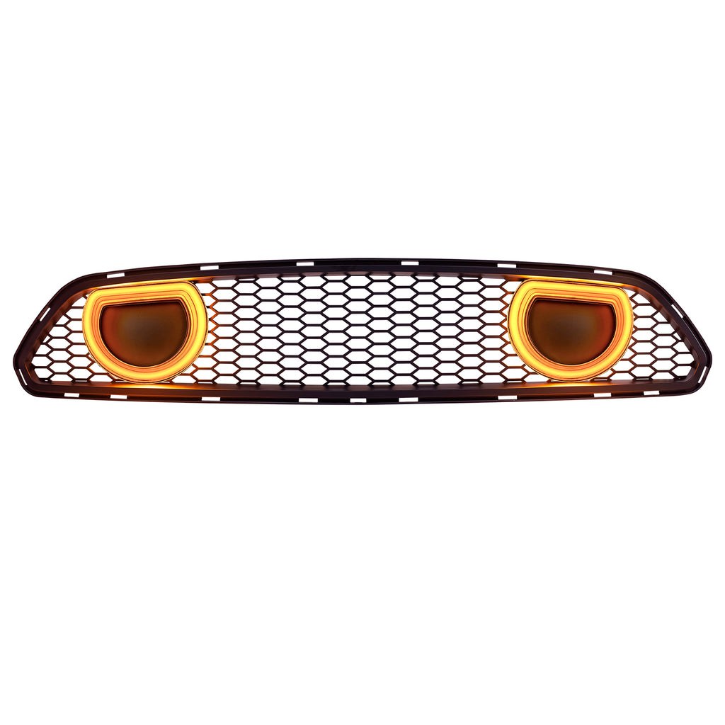 American Mod Grille, Mach 1, Matte Black, ABS Plastic, With Two Super White LED Daytime Running Light and Amber Turn Signal Light – AMFMCA00615