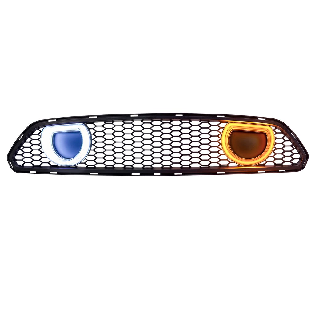 American Mod Grille, Mach 1, Matte Black, ABS Plastic, With Two Super White LED Daytime Running Light and Amber Turn Signal Light – AMFMCA00615