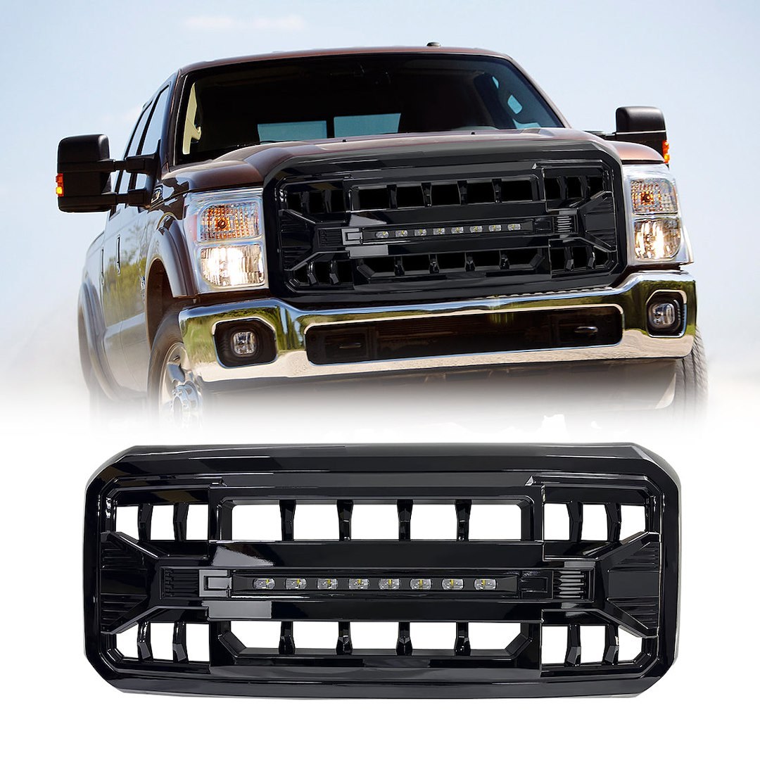 American Mod Grille, Armor, Bar Style, With Light Cutout, Gloss Black, ABS Plastic – AMFMFA00118