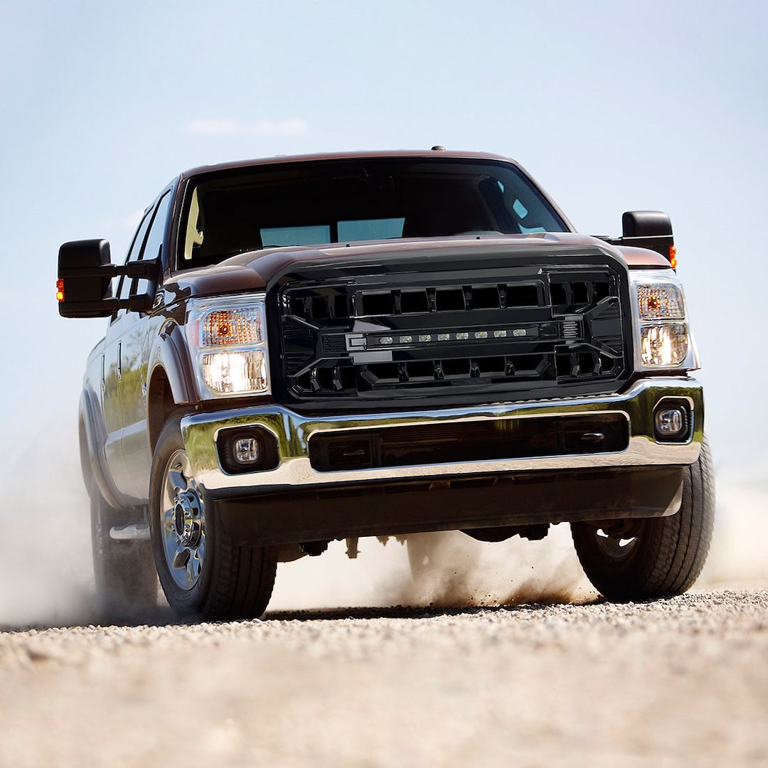 American Mod Grille, Armor, Bar Style, With Light Cutout, Gloss Black, ABS Plastic – AMFMFA00118